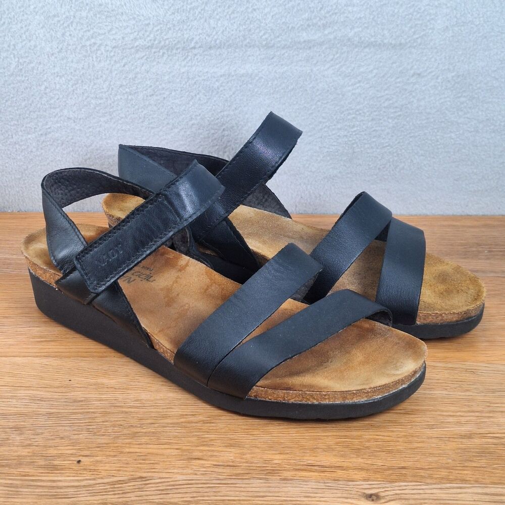 Naot Kayla Women's 11 EU 42 Wedge Comfort Sandals Black Leather Israel Walking